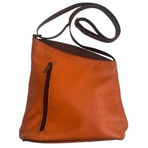 ZAGARA Orange and Brown Leather Asymmetrical Crossbody Shoulder Purse Bag